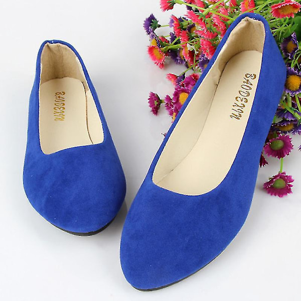 Blå Suede Ballet Flats - Damer Dolly Pumps til Arbeid og Kontor (Størrelse 38)