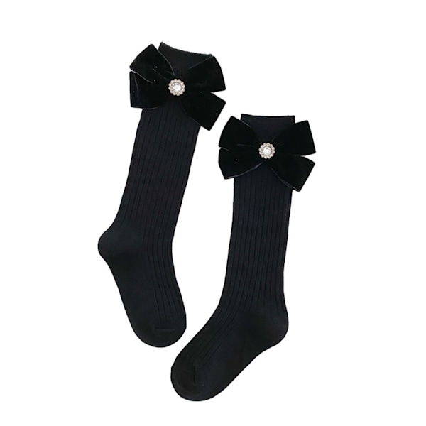 Kid Socks Thin Breathable Comfortable Bow Decorations Skin Friendly Black Girls Knee High Socks for Spring Summer L (about 6‑8 Years Old)