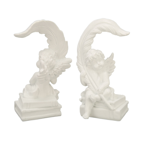 Trädgårdsänglar Staty Harts Resin Bedårande Levande Uttryck Hög Glansig Vit Ängel Figur Staty Höger Fjäder