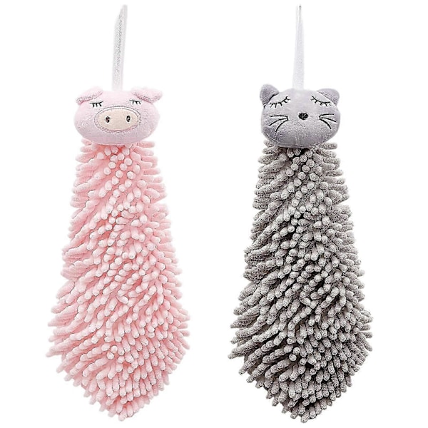 Tegneserie Chenille Håndklæder Sæt med 2 - Mikrofiber Håndklæder - Håndbold Hængende Håndklæder til Køkken_SZXM
