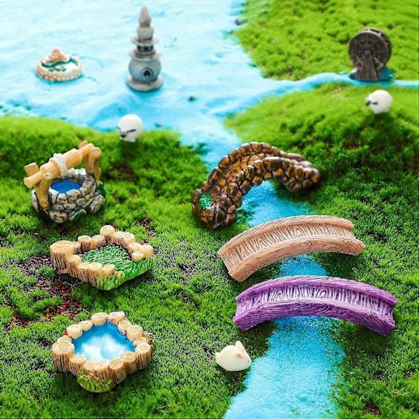 2025 Nye 12 Stykker Fe Have Tilbehør Miniature Have Bro Figurer Mini Fyr Vand