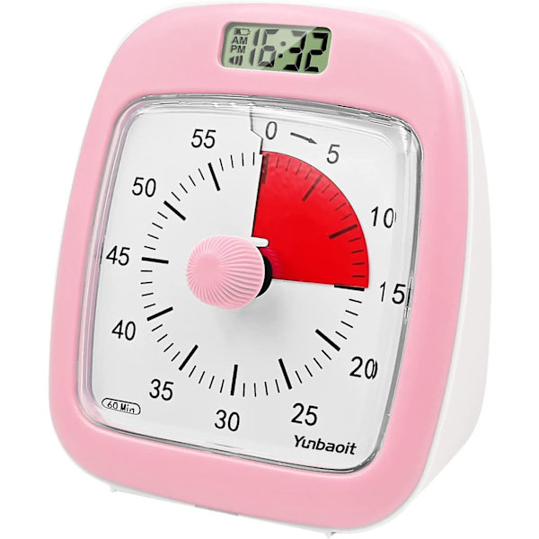 Pink Børnetimer: Visuel Timer med Ur, Natlys og 60-minutters Lydløs Alarm