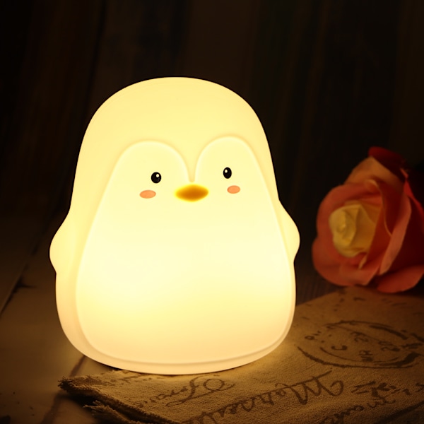 Silikoninen värikäs söpö pingviini USB-lataus LED-yövalo makuuhuoneen yöpöydälle, valkoinen