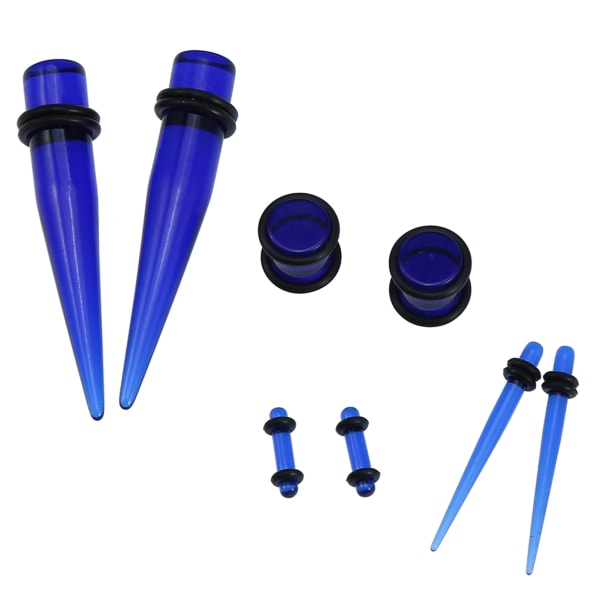36 stk Akryl Øre Plugger Taper Expander O-Ring Stretching Kit Transparent Blå