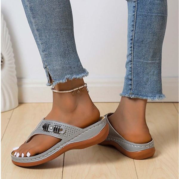 Ortopædiske kileflip-flops til kvinder - Grå strandsandaler