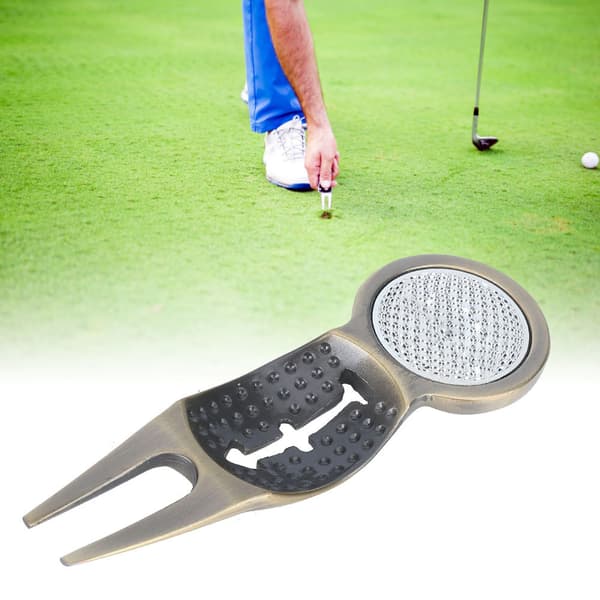 Zinklegering Golf Divot Reparationsverktyg Magnet med Markeringslinje för Träningsövning (brons)