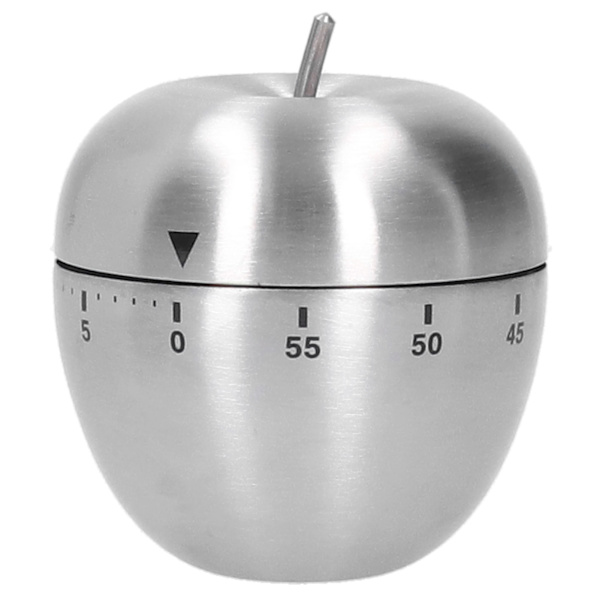Æbleformet timer i rustfrit stål, mekanisk nedtællingsalarmtimer, køkkenredskab