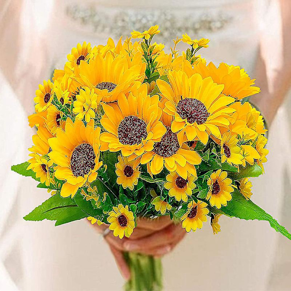 Kunstig Solsikkebuket Falske Vildblomster til Babyshower Bryllup Forårsdekoration Brud Blomsterarrangement