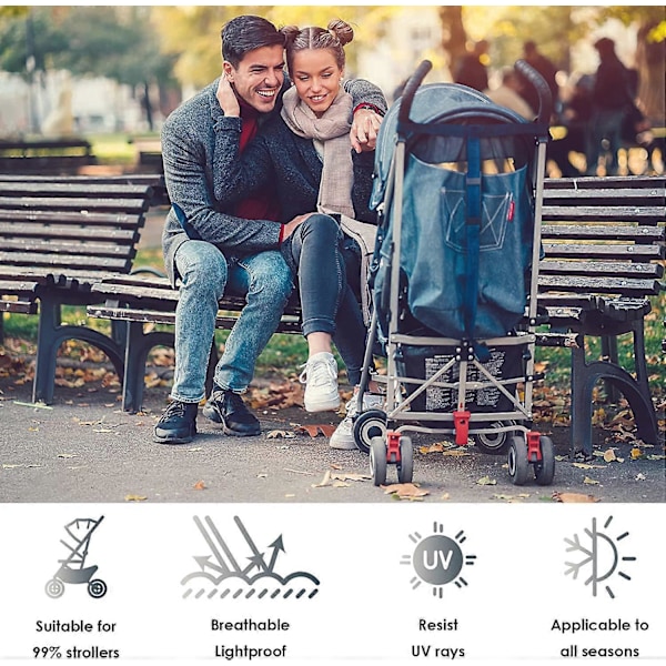 Solskydd för barnvagn, Anti-UV skydd för småbarn, Andningsbar och universell markis med justerbart band (Svart)