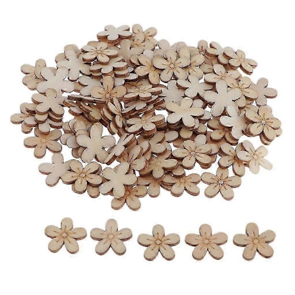100 Stykker Mini Utskjæringer Treformer Bunter Ubehandlede Tre Scrapbooking Pynt Blomstertema for Kort Gavemerke Hjemmedekorasjon