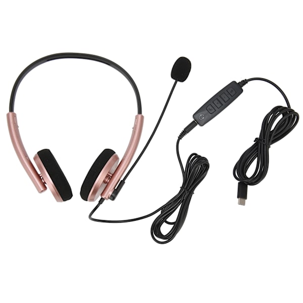 Call Center Headset Multifunktionelt Stilfuldt støjreducerende HD Opkald Høreværn Telefon Headset Rose Gold Type C