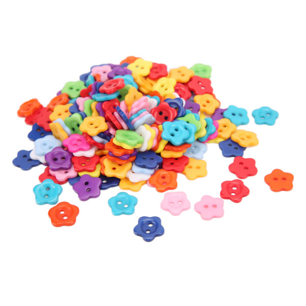 200 stk. blandede farver harpiksknap 15mm blommeblomst 2 huller plastik børnesweater skjorte spænde