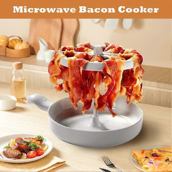 Mikrobølgeovn Bacon Cooker Hurtig Effektiv Mikrobølgeovn Sprød Bacon Maker til Hjemmefamilien White