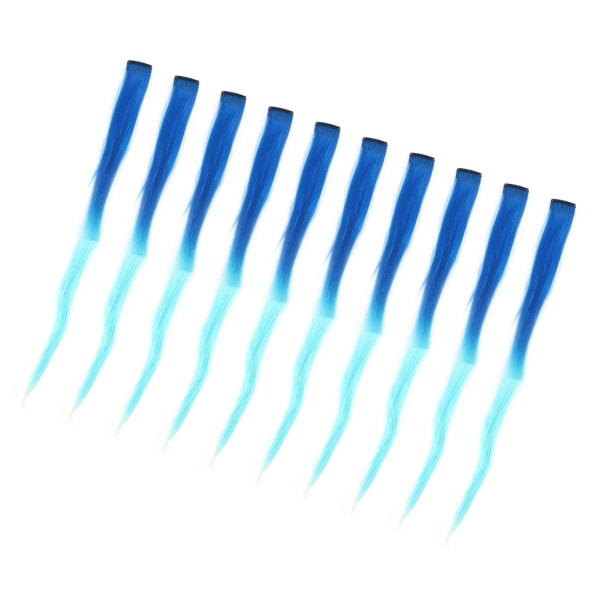 10 stk farget klips i hårpynt Gradient Langt rett syntetisk hårforlenger hårstykke for Cosplay Party Mørkeblå Gradient Lyseblå