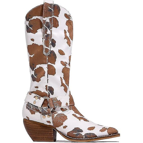 Lehmännahkaiset chunky-korkoiset, keskipitkät cowboy-saappaat40 ruskea