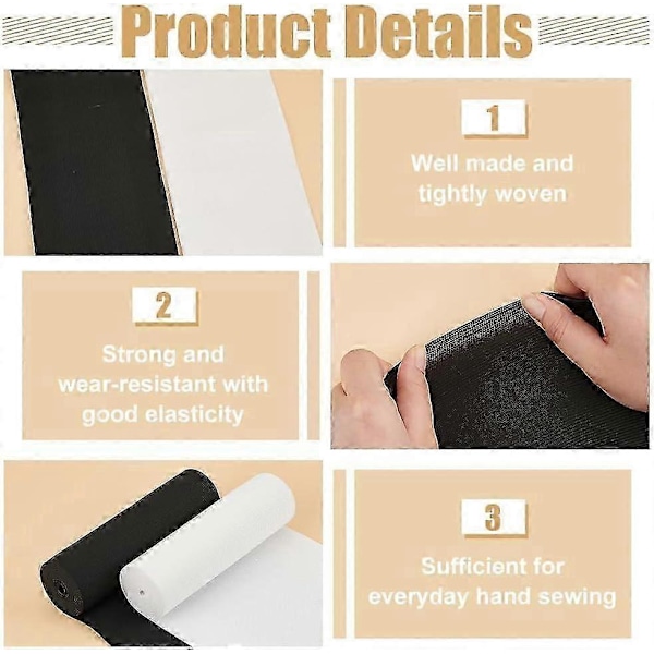 6 tum bred svart och vit elastisk band 4-yard platt stretch elastisk band kraftig stretch stickning för DIY sömnadsprojekt midjebandstillverkning