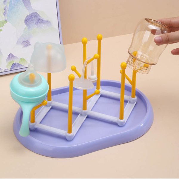 Babyflaske tørkestativ avtakbar sammenleggbar oppbevaring tykk base ventilasjon melkeflaske stativ lilla