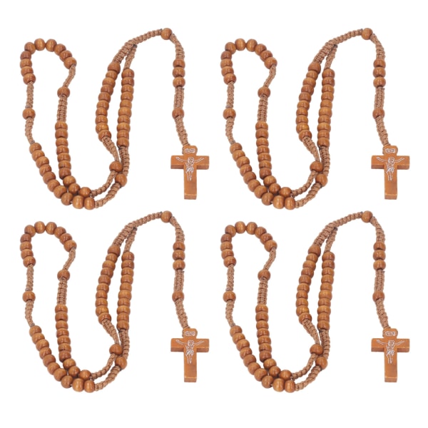 10 stk. træ rosenkrans Jesus aftryk katolsk unisex stil naturlig træperle kors rosenkrans halskæde smykker til mænd kvinder lysebrun