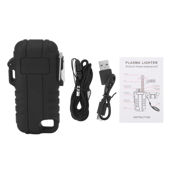 USB Genopladelig Lighter Vindtæt Dual Arc Lighter Vandtæt Flammeløs Elektrisk Lighter med Hængende Hul til Camping Sort