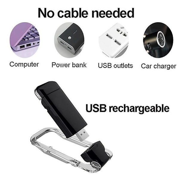 Bärbar svart Mini LED Clip Book Light med USB uppladdningsbart batteri, justerbar ljusstyrka och ögonskydd
