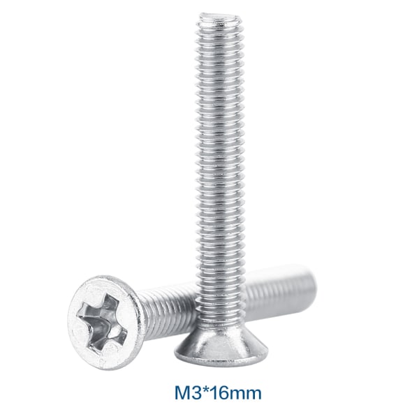 100 stk posehodeskruer i rustfritt stål SS304 med metrisk senket hode, M3*16