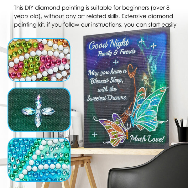 Perhosen muotoinen 5D- diamond painting olohuoneen ja makuuhuoneen sisustamiseen