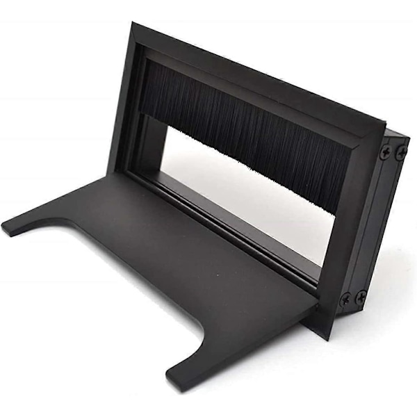 Rektangulär Kabelgenomföring, 160mm Skrivbordskabelhålskydd med Borste, Aluminiumlegering Hemdator Skrivbord Kabelutgång (Svart, 2st)