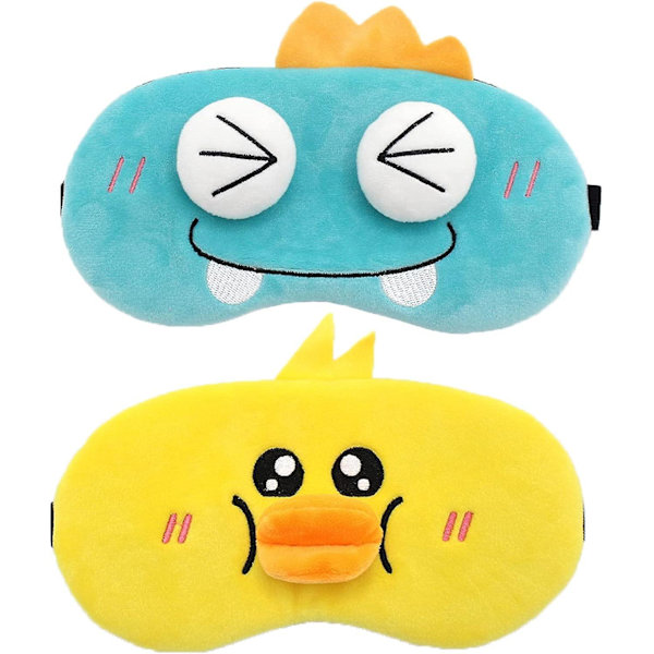 Söt djurplysch tecknad ögonmask, mjuk fluffig sovmask för barn, vuxna - 2-pack