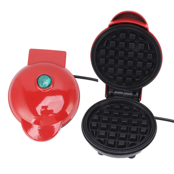 Mini våffeljärn, dubbelsidig, rund, multifunktionell frukostmaskin för toast och smörgåsar, EU-kontakt, 220 V, röd