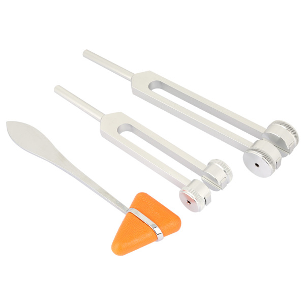 3 stk Aluminiumslegering Sølv Neurologisk Stemmegaffel og Percussion Hammer Sæt 128Hz+256Hz