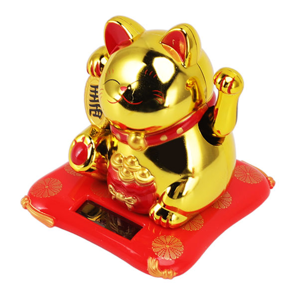 Solcelledrevet vinkende katt rikdom velkommende sol søt lykkelig katt formue katt statue ornament for hjem bil dekor velsignelse pose gull