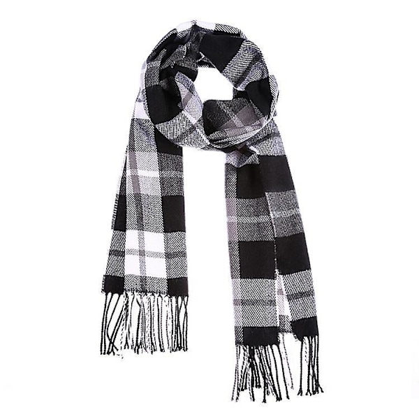Varmt Rutemønster Dame Vinter Skjerf Og Skjerf Unisex Svart Og Grå