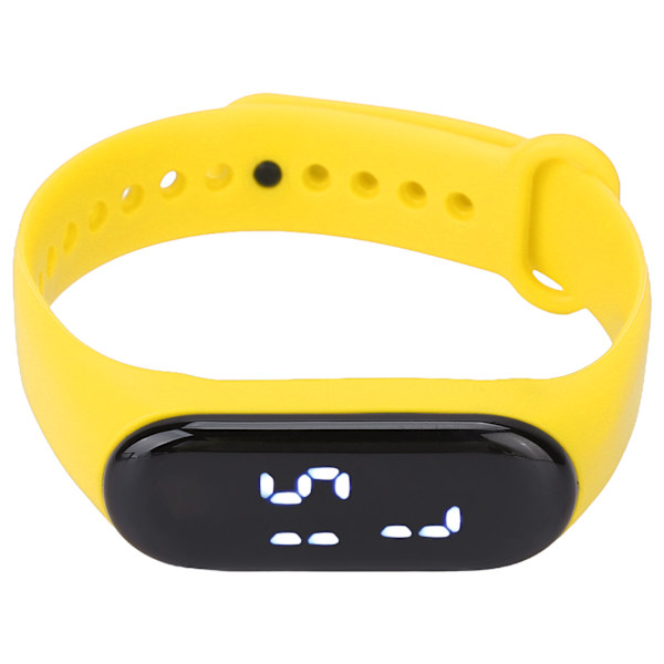 Digitalur LED Hvidt Lys Display Plast Spejl Elektronisk Bevægelse Silikone Strap Sportsur til Student Gul