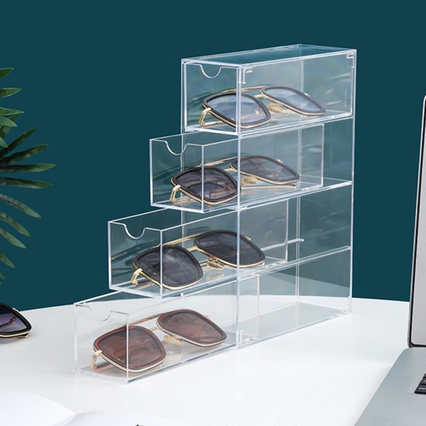 Briller Opbevaringsboks 4 Lag Stablet Transparent Solbriller Display Organizer til Kontor Soveværelse