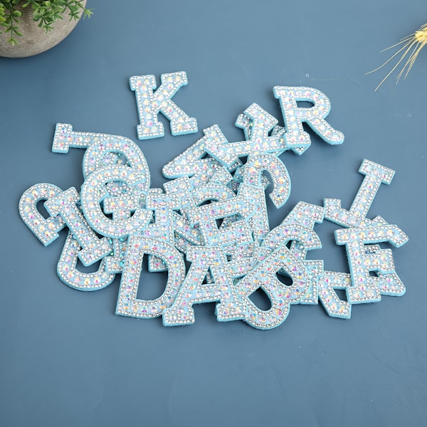 Blå Rhinestone Patches A Z 26 Engelske Bogstaver Beklædningsapplikationer Tøj Patches Stickers
