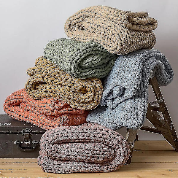 Stickad tyngdtäcke för kylning, handgjord chunky stickad filt beige