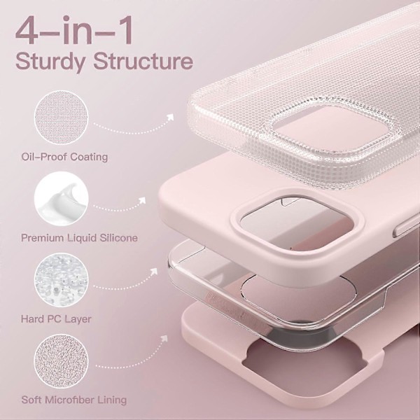 Silikonskal Kompatibelt med iPhone 13 6.1-tum, Silkesmjuk Fullkroppsskyddande Skal, Stötsäkert Skydd med Mikrofiberfoder (Rosa)