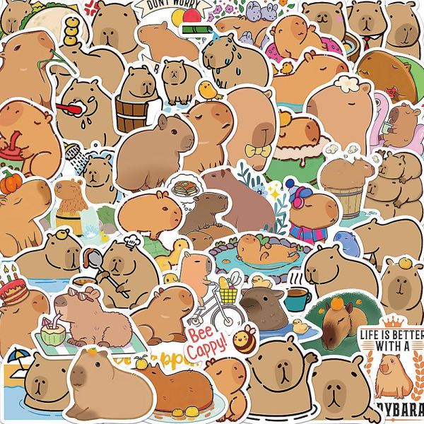 Cartoon Capybara vanntette klistremerker (50 stk) - Perfekt for DIY-dekorasjoner på datamaskiner, vannkopper, bagasje, penner, gitarer, bærbare