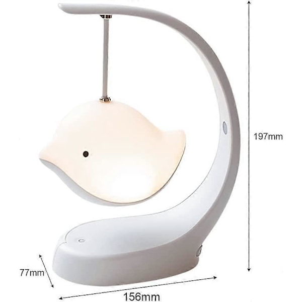 Børne Natlampe med Bluetooth-højtaler, 7 Fuglefarver, Genopladelig Touch Sengelampe og Trinløs Dæmpning - Velegnet til Børneværelse, Stue