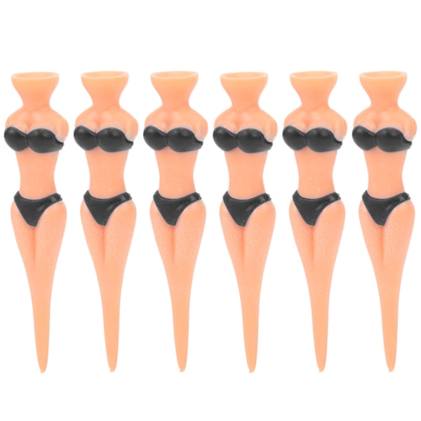 6 stk PE Plastic Golf Tees Beauty Bikini Shape Slitesterk treningsverktøy Tilbehør Svart