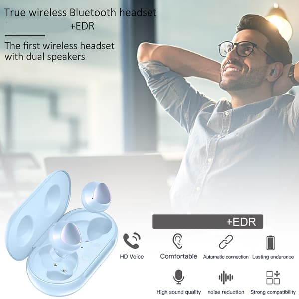 Trådlösa Bluetooth 5.0 hörlurar Hifi Stereo Headset med dubbla mikrofoner