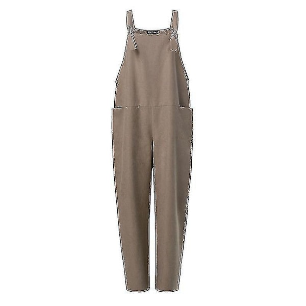 Bomuldslinned Overalls Suspender Bukser Kvinder Sommer Casual Bukser Khaki 4XL