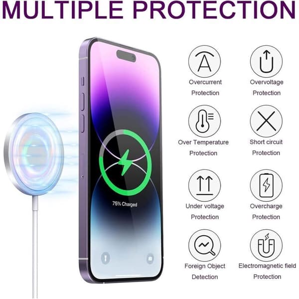 Trådløs ladeplate for iPhone - 15W USB-C-lader for iPhone, rask magnetisk trådløs lader for iPhone 15/15 Pro/15 Pro White