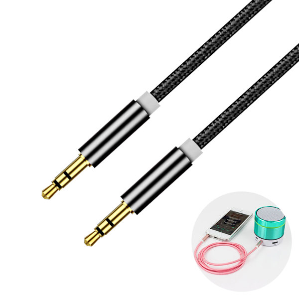 3,5 mm hann til hann lydkabel aluminiumbelagt plugg 1M hjelpeledning for bilhodetelefon MP3 MP4 høyttaler