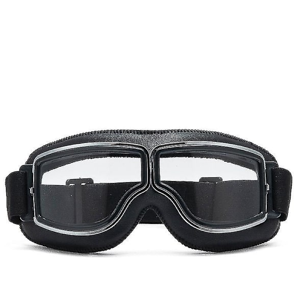 Foldbare Aviator-motorcykelbriller med antidug-linser og justerbar rem - sort stel, klar linse