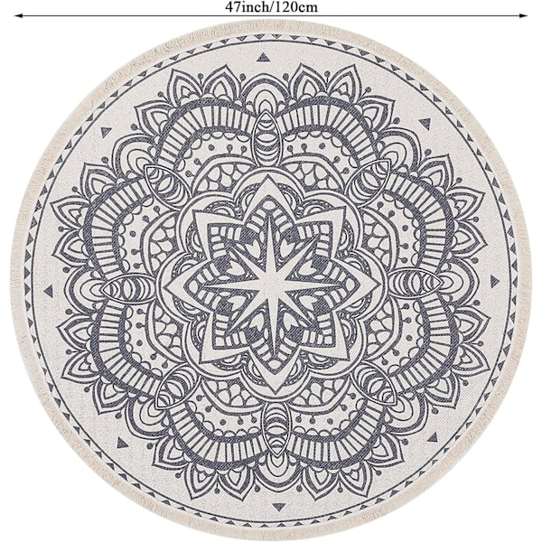 Boho Mandala Rundt Teppe - Klassisk Moderne Tradisjonell Stil for Soverom eller Stue (120 x 120cm)