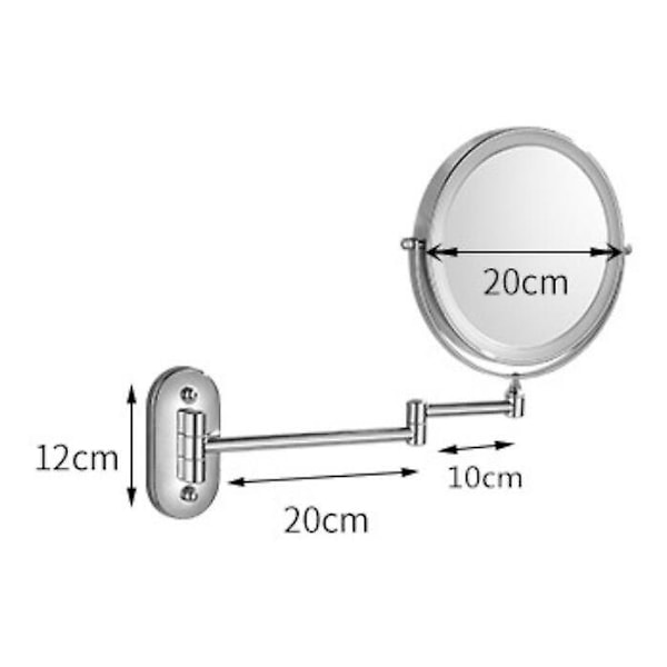 20 cm Oppladbart Veggmontert Sminkespeil, 5x Forstørrelse, 3 Fargelys, Berøringsskjermjustering, Utvidet Arm, 360° Roterende Barberingsspeil