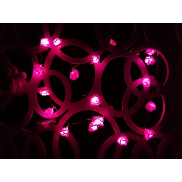 Rose Flower String Lights - Batteridrevne Fairy Lights for Bryllup, Hjem, Fest, Bursdag, Festivaldekorasjoner - 20 LED (Rosa)