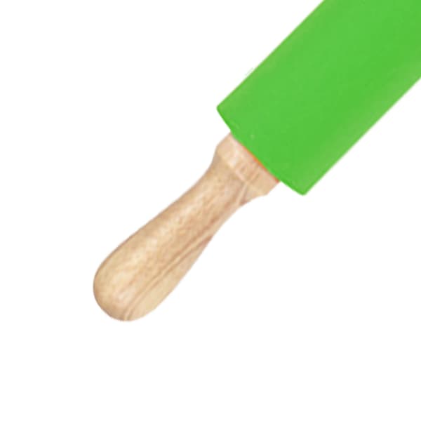 Forlenget kjevle i silikon med solid trehåndtak, non-stick overflate, bakeverktøy, grønn