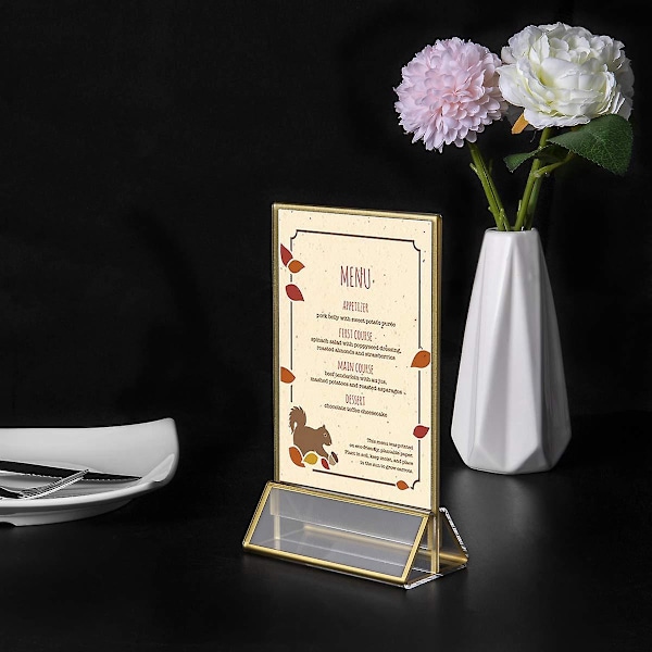 Akryl Guldram Bordmeny Display 4x6 Dubbelsidig Bröllopsbordnummerhållare 1 Pack